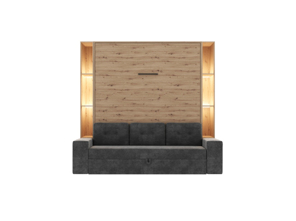 SMARTBett wall bed M3 160x200 (depth 55cm) vertical incl. 2 x LED shelves STA.2.0021 wild oak incl. sofa anthracite