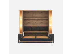 SMARTBett SET Murphy bed M3 160x200 (depth 55cm) vertical incl. 2 x LED shelves STA.2.0021 anthracite incl. sofa anthracite with Armrests 26 cm
