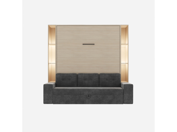 SMARTBett wall bed M3 160x200 (depth 55cm) vertical incl. 2 x LED shelves STA.2.0021 wild oak incl. sofa anthracite