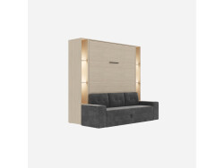 SMARTBett SET Murphy bed M3 160x200 (depth 55cm) vertical incl. 2 x LED shelves STA.2.0021 Kayserberg Oak incl. sofa anthracite Armrests 26 cm with storage space