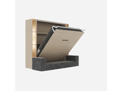 SMARTBett SET Murphy bed M3 160x200 (depth 55cm) vertical incl. 2 x LED shelves STA.2.0021 Kayserberg Oak incl. sofa anthracite Armrests 26 cm with storage space