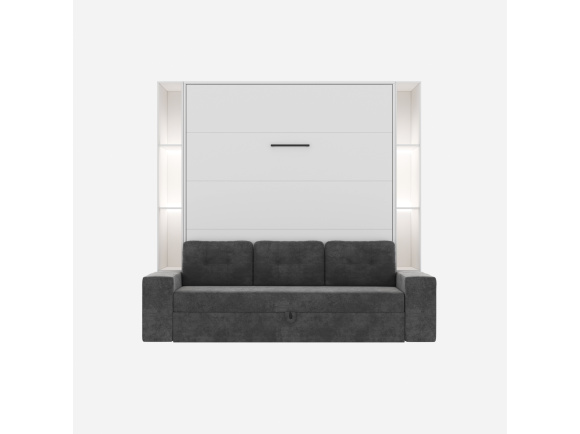 SMARTBett Murphy bed M3 140x200 (depth 55cm) vertical incl. 2 x LED shelves STA.2.0021 white incl. sofa anthracite