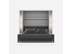 SMARTBett SET Murphy bed M3 140x200 (depth 55cm) vertical + 2x LED shelves STA.2.0021 PEARL GREY incl. sofa anthracite Armrests 26 cm