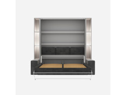 SMARTBett SET Murphy bed M3 140x200 (depth 55cm) vertical + 2x LED shelves STA.2.0021 PEARL GREY incl. sofa anthracite Armrests 26 cm