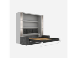 SMARTBett SET Murphy bed M3 140x200 (depth 55cm) vertical + 2x LED shelves STA.2.0021 PEARL GREY incl. sofa anthracite Armrests 26 cm