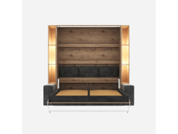 SMARTBett SET Schrankbett M3 140x200 (Tiefe 55cm) Vertikal + 2x LED Regale STA.2.0021 WILDEICHE inkl. Sofa Anthrazit