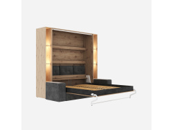 SMARTBett SET Schrankbett M3 140x200 (Tiefe 55cm) Vertikal + 2x LED Regale STA.2.0021 WILDEICHE inkl. Sofa Anthrazit