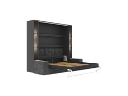 SMARTBett SET Schrankbett M3 140x200 (Tiefe 55cm) Vertikal + 2x LED Regale STA.2.0021 ANTHRAZIT inkl. Sofa Anthrazit