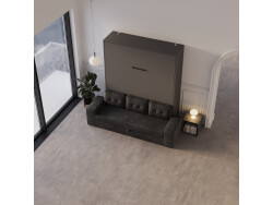 SMARTBett SET Murphy bed M3 140x200 (depth 55cm) vertical + 2x LED shelves STA.2.0021 ANTHRACITE incl. sofa anthracite Armrests 26 cm