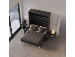 SMARTBett SET Murphy bed M3 140x200 (depth 55cm) vertical + 2x LED shelves STA.2.0021 ANTHRACITE incl. sofa anthracite Armrests 26 cm