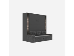 SMARTBett SET Murphy bed M3 140x200 (depth 55cm) vertical + 2x LED shelves STA.2.0021 ANTHRACITE incl. sofa anthracite Armrests 26 cm
