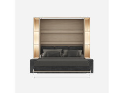SMARTBett SET Murphy bed M3 140x200 (depth 55cm) vertical + 2x LED shelves STA.2.0021 Kayserberg Oak incl. sofa anthracite Armrests 26 cm
