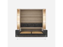 SMARTBett SET Murphy bed M3 140x200 (depth 55cm) vertical + 2x LED shelves STA.2.0021 Kayserberg Oak incl. sofa anthracite Armrests 26 cm