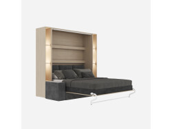 SMARTBett SET Murphy bed M3 140x200 (depth 55cm) vertical + 2x LED shelves STA.2.0021 Kayserberg Oak incl. sofa anthracite Armrests 26 cm