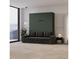 SMARTBett SET Murphy bed M3 140x200 (depth 55cm) vertical + 2x LED shelves STA.2.0021 STONE GREEN incl. sofa anthracite