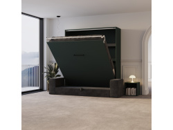 SMARTBett SET Murphy bed M3 140x200 (depth 55cm) vertical + 2x LED shelves STA.2.0021 STONE GREEN incl. sofa anthracite
