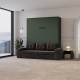 SMARTBett SET Murphy bed M3 140x200 (depth 55cm) vertical + 2x LED shelves STA.2.0021 STONE GREEN incl. sofa anthracite