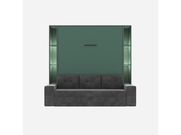 SMARTBett Murphy bed M3 140x200 (depth 55cm) vertical incl. 2 x LED shelves STA.2.0021 white incl. sofa anthracite