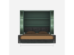 SMARTBett SET Murphy bed M3 140x200 (depth 55cm) vertical + 2x LED shelves STA.2.0021 STONE GREEN incl. sofa anthracite Armrests 26 cm