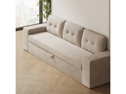 SMARTBett 140x200 Wall Bed Horizontal M2 (Depth 55cm) WHITE incl. SOFA sand gray 26 cm armrests with drawers