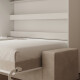 SMARTBett 140x200 Wall Bed Horizontal M2 (Depth 55cm) WHITE incl. SOFA sand gray 26 cm armrests with drawers