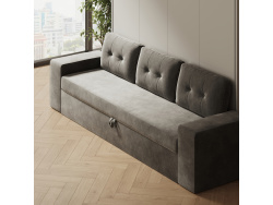 SMARTBett 140x200 Wall Bed Horizontal M2 (Depth 55cm) Pearl  Grey withl. SOFA Anthracite Armrests 26 cm with storage