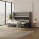 SMARTBett 140x200 Wall Bed Horizontal M2 (Depth 55cm) Pearl  Grey withl. SOFA Anthracite Armrests 26 cm with storage