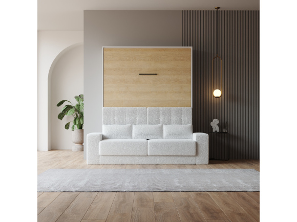 Smartbett Schrankbett mit SOFA Weiss M1 160x200 Vertikal Weiss /Kaiser Eiche