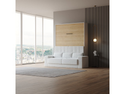 Smartbett Schrankbett mit SOFA Weiss M1 160x200 Vertikal Weiss /Kaiser Eiche