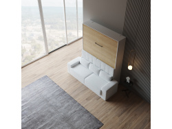 Smartbett Schrankbett mit SOFA Weiss M1 160x200 Vertikal Weiss /Kaiser Eiche