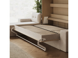 SMARTBett Schrankbett 140x200 Horizontal M2 (Tiefe 55cm) Kaiserberg Eiche mit Ecksofa Sandgrau Armlehnen mit Stauraum 26 cm