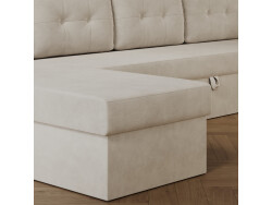 SMARTBett Schrankbett 140x200 Horizontal M2 (Tiefe 55cm) Kaiserberg Eiche mit Ecksofa Sandgrau Armlehnen mit Stauraum 26 cm