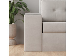 SMARTBett Schrankbett 140x200 Horizontal M2 (Tiefe 55cm) Kaiserberg Eiche mit Ecksofa Sandgrau Armlehnen mit Stauraum 26 cm