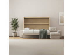 SMARTBett Schrankbett 140x200 Horizontal M2 (Tiefe 55cm) Kaiserberg Eiche mit Ecksofa Sandgrau Armlehnen mit Stauraum 26 cm