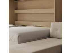 SMARTBett Schrankbett 140x200 Horizontal M2 (Tiefe 55cm) Kaiserberg Eiche mit Ecksofa Sandgrau