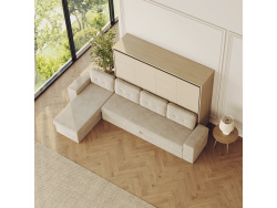 SMARTBett Schrankbett 140x200 Horizontal M2 (Tiefe 55cm) Kaiserberg Eiche mit Ecksofa Sandgrau
