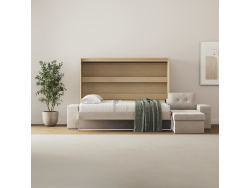 SMARTBett Schrankbett 140x200 Horizontal M2 (Tiefe 55cm) Kaiserberg Eiche mit Ecksofa Sandgrau