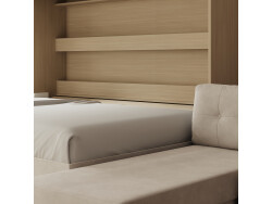 SMARTBett Schrankbett 140x200 Horizontal M2 (Tiefe 55cm) Kaiserberg Eiche mit Ecksofa Sandgrau