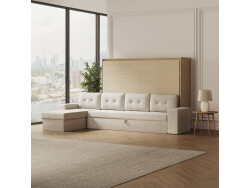 SMARTBett Schrankbett 140x200 Horizontal M2 (Tiefe 55cm) Kaiserberg Eiche mit Ecksofa Sandgrau
