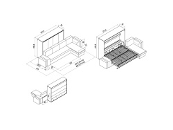 SMARTBett Murphy Bed 140x200 Horizontal M2 (Depth 55cm) Anthracite with Corner Sofa