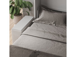 SMARTBett Murphy Bed 140x200 Horizontal M2 (Depth 55cm) Pearl grey with Corner Sofa Sand grey Armrests with storage 26 cm