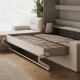 SMARTBett Murphy Bed 140x200 Horizontal M2 (Depth 55cm) Pearl grey with Corner Sofa Sand grey Armrests with storage 26 cm