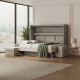 SMARTBett Murphy Bed 140x200 Horizontal M2 (Depth 55cm) Pearl grey with Corner Sofa Sand grey Armrests with storage 26 cm
