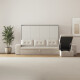 SMARTBett Murphy Bed 140x200 Horizontal M2 (Depth 55cm) Pearl grey with Corner Sofa Sand grey Armrests with storage 26 cm