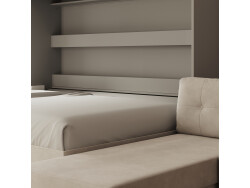 SMARTBett Murphy Bed 140x200 Horizontal M2 (Depth 55cm) Pearl grey with Corner Sofa Sand grey