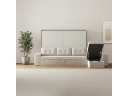 SMARTBett Murphy Bed 140x200 Horizontal M2 (Depth 55cm) Pearl grey with Corner Sofa Sand grey