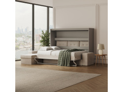 SMARTBett Murphy Bed 140x200 Horizontal M2 (Depth 55cm) Pearl grey with Corner Sofa Sand grey