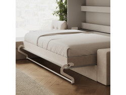 SMARTBett Murphy Bed 140x200 Horizontal M2 (Depth 55cm) Pearl grey with Corner Sofa Sand grey
