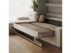 SMARTBett Murphy Bed 140x200 Horizontal M2 (Depth 55cm) Pearl grey with Corner Sofa Sand grey