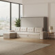 SMARTBett Murphy Bed 140x200 Horizontal M2 (Depth 55cm) Pearl grey with Corner Sofa Sand grey